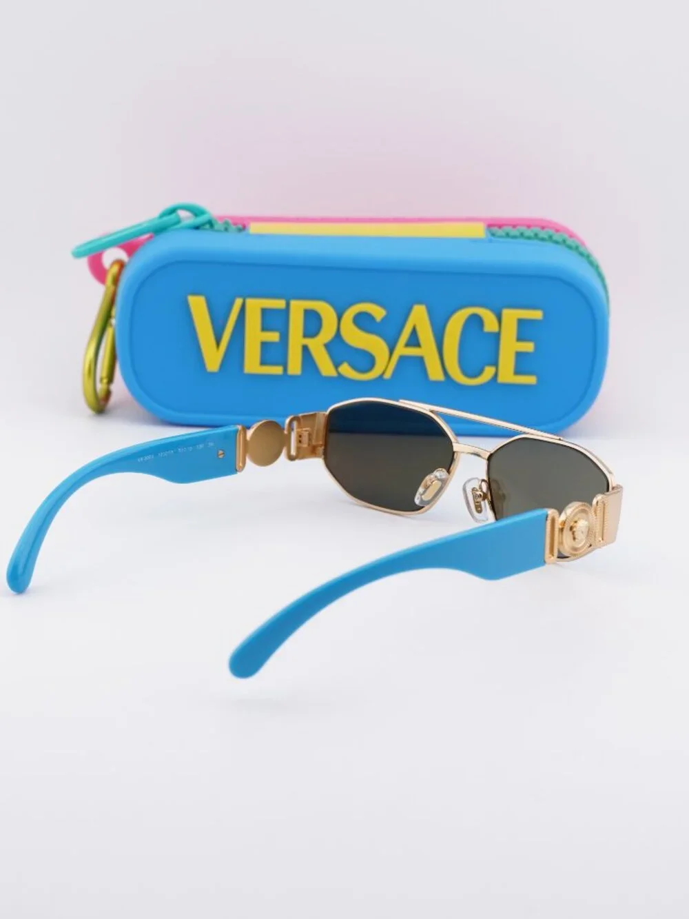 Versace Kids VK2003 100255 Rectangle Sunglasses - Gold/Light Green Mirror Blue